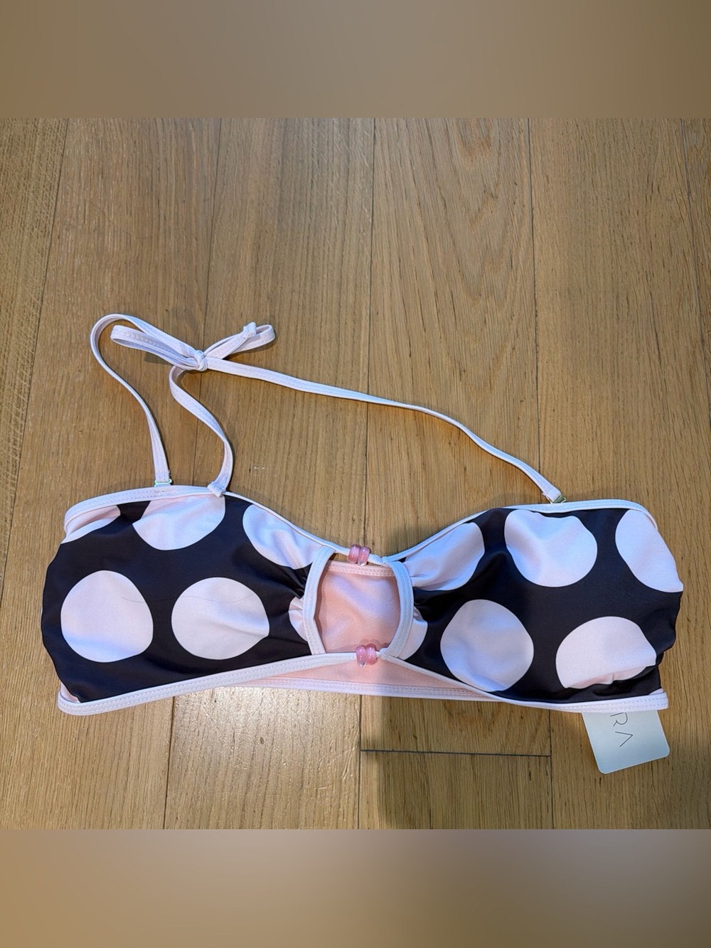 SHEIN Brown and Pink Polka Dot Bandeau Bikini Top
